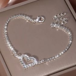 Rhinestone Heart Bracelet. Mother's day. Women's jewelry. Anniversary. Birthday gift