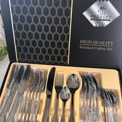 24pcs Silverware Set Service for 6, Premium Stainless Steel Flatware Set, Mirror Polished Cutlery Utensil Set, Tableware Utensils Set Includes Knife/S