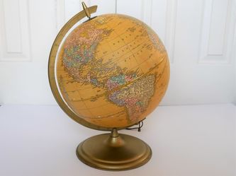 Vintage CRAM'S 12" Inches Illuminated World Globe Metal Base Stand
