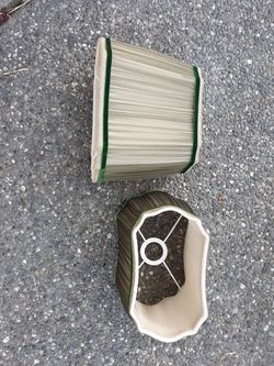 Lamp shades green chiffon antique style, matched pair.