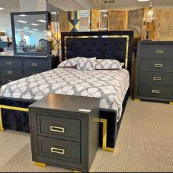 LH 👉$39 Down Payment  For Financing 👉Pepe Contemporary Luxury Cheap Black Queen Bedroom Set 