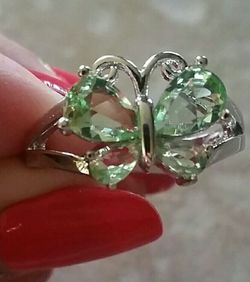 Fashion Women Butterfly Green Amethyst Gemstone Silver Ring Size 6