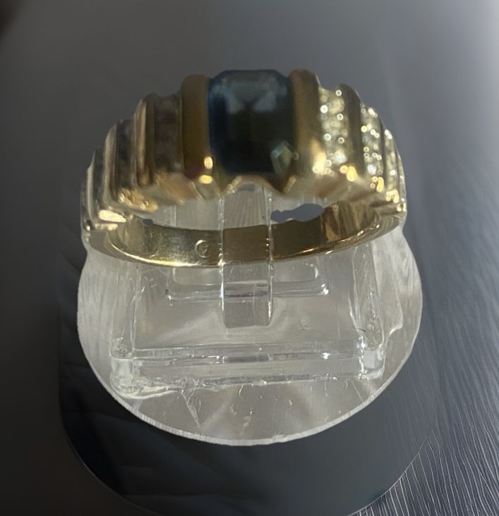 Vintage 18 Kt GE Faux Sapphire And Diamond Ring Size 9