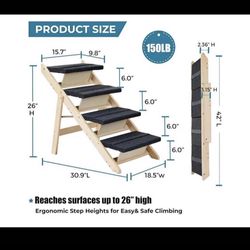 New in it’s box Wood Pet Stairs/Pet Steps for All Dogs and Cats - 2-in-1 Foldable Carpeted 4 Tiers