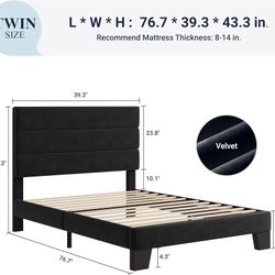 🥨Twin Size Allewie Platform Bed Frame with Velvet Upholstered Headboard and Wooden Slats Support, Fully Upholstered Mattress Foundation/No Box Spring