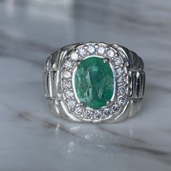 Size 8.5 Genuine Colombian men emerald ring, silver 925, real natural emerald, carats 
