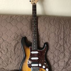 SQUiRE BULLET ELECTRiC GUiTAR, MADE BY FENDER, WiTH NEW PICK UPS FROM A MEXICAN FENDER STRATOCASTER, NEW STRiNGS, SOUNDS AMAZING: