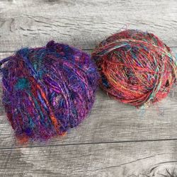 Lot of 2 Balls of Recycled Silk Yarn