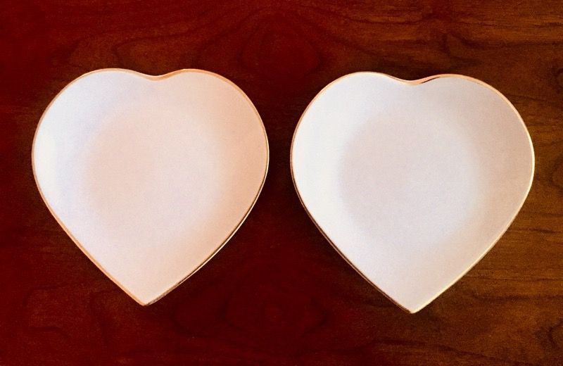 Two Pink Heart Apilco French Porcelain Plates