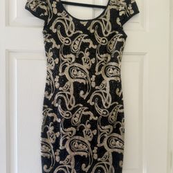 Black & Gold Hand-Beaded Dress – Size Small (Never Worn)