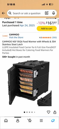 Food Warmer with Wheels & 304 Stainless Steel Latch