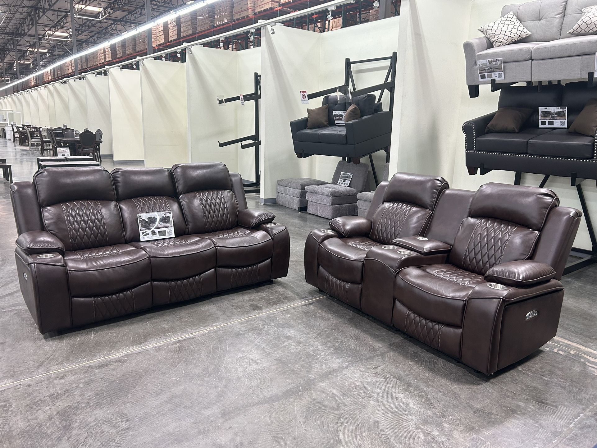 Brand New Comfy Gel Leather Reclining Sofa Loveseat Set