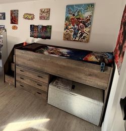 Kids Twin loft bed with dresser and bookshelf