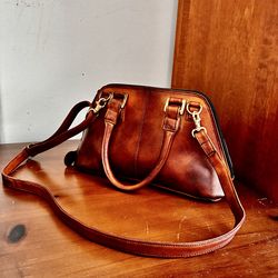 Frye Melissa Mini Satchel  Aged Cognac Leather Crossbody Handbag Vintage