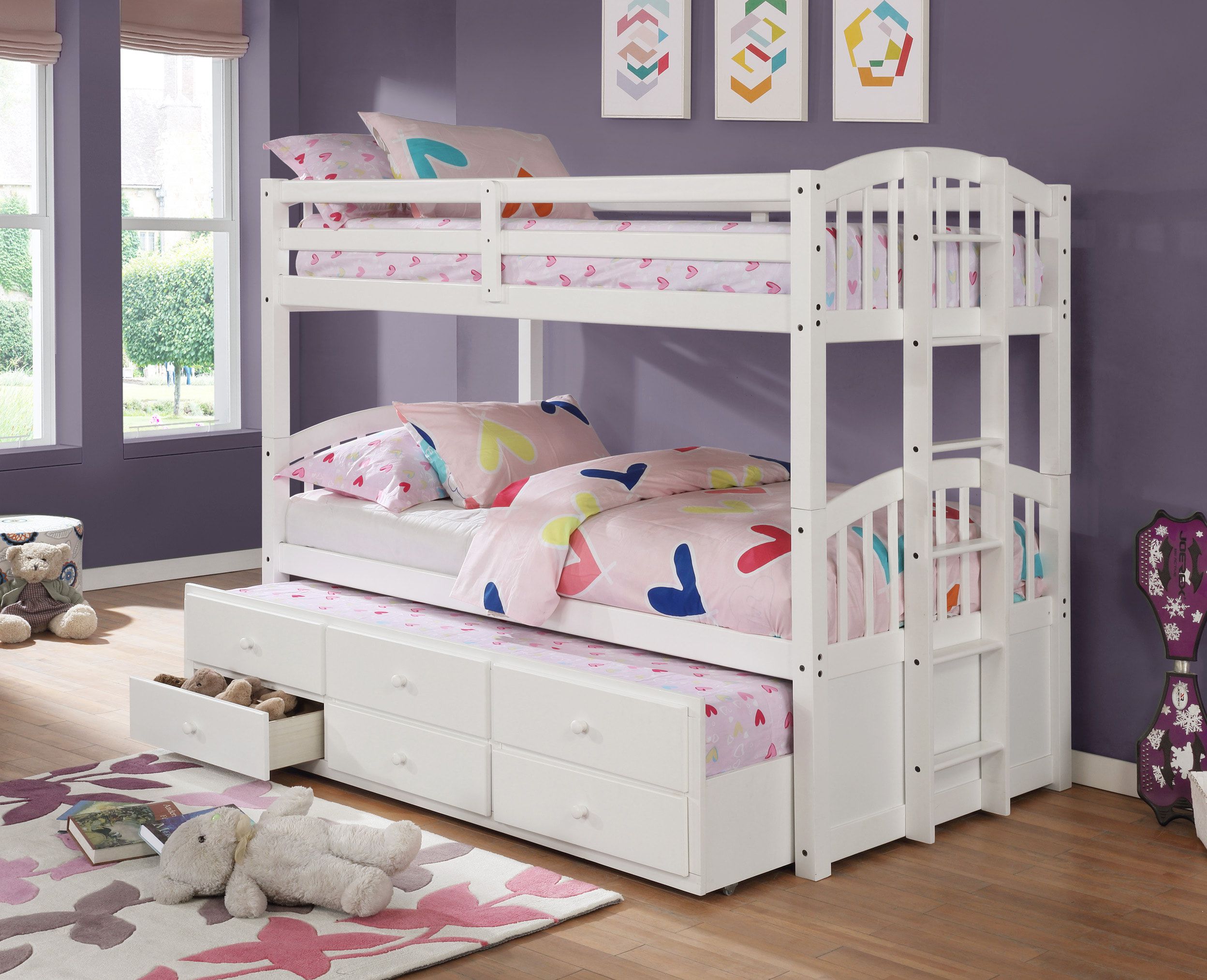HH4500 Twin over Twin with Trundle + 3 Drawers (White) **Perfect for girls** *Free Delivery available in Houston*