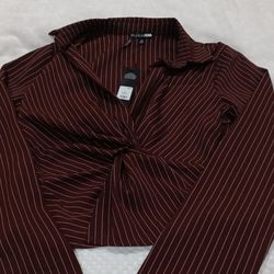 Fashion Nova Pinstripe Twist-Front Top