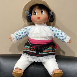 NWOT Stuffed Body Sitting Mexican Doll, 12” High When Sitting With Hat