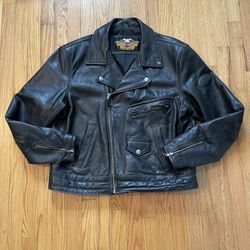 Vintage Harley Davidson Black Leather Jacket Size XL Motorcycle Bike Coat V Logo