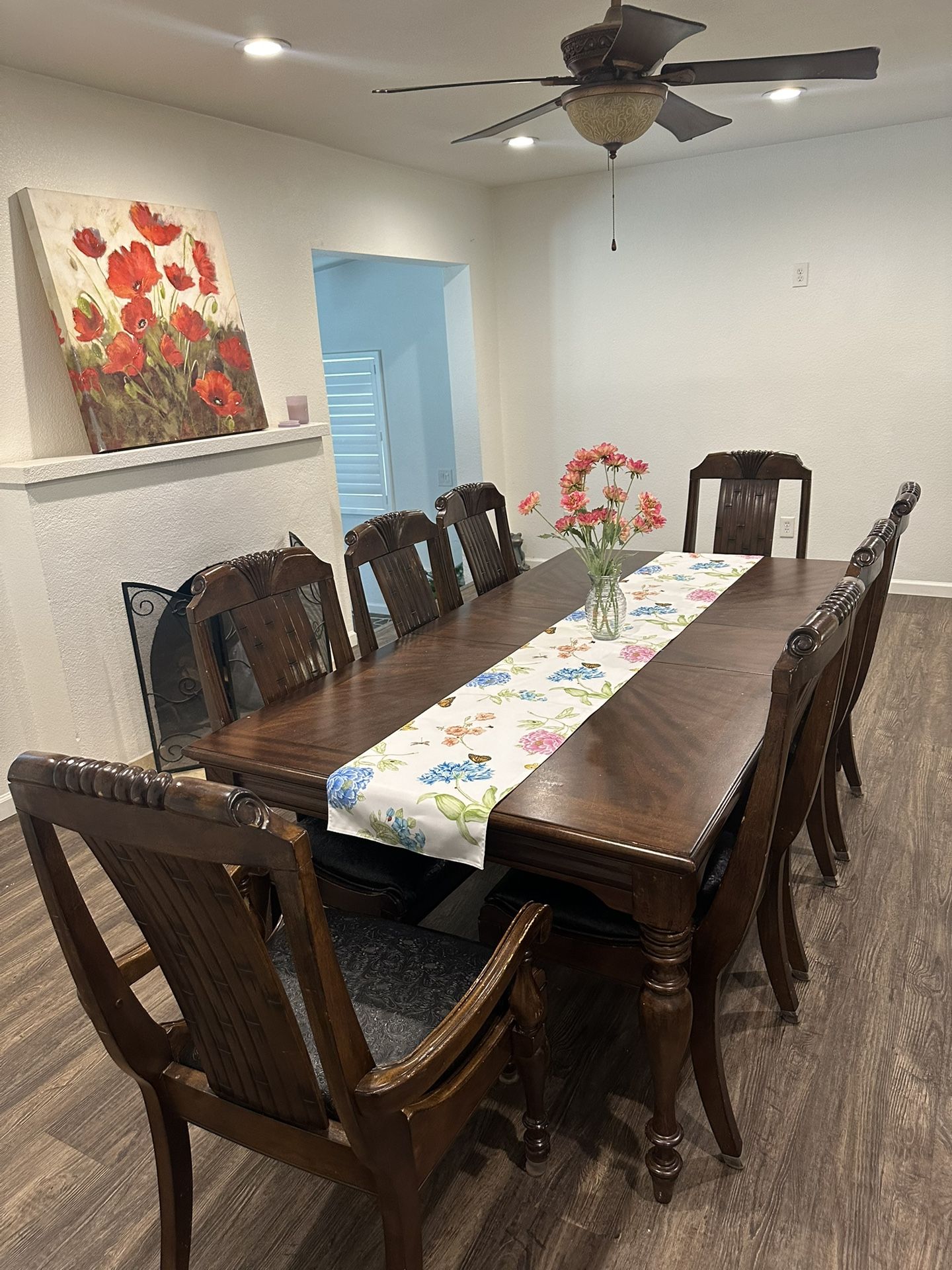 Dining Table Set with 8 Chairs and 2 Removable Leaf Extensions To Shorten Or Lengthen Table