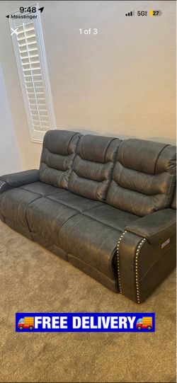 🚚FREE CURBSIDE DELIVERY🚚 ✨Dark Gray Leather 3 Seater Electric Recliner Couch✨