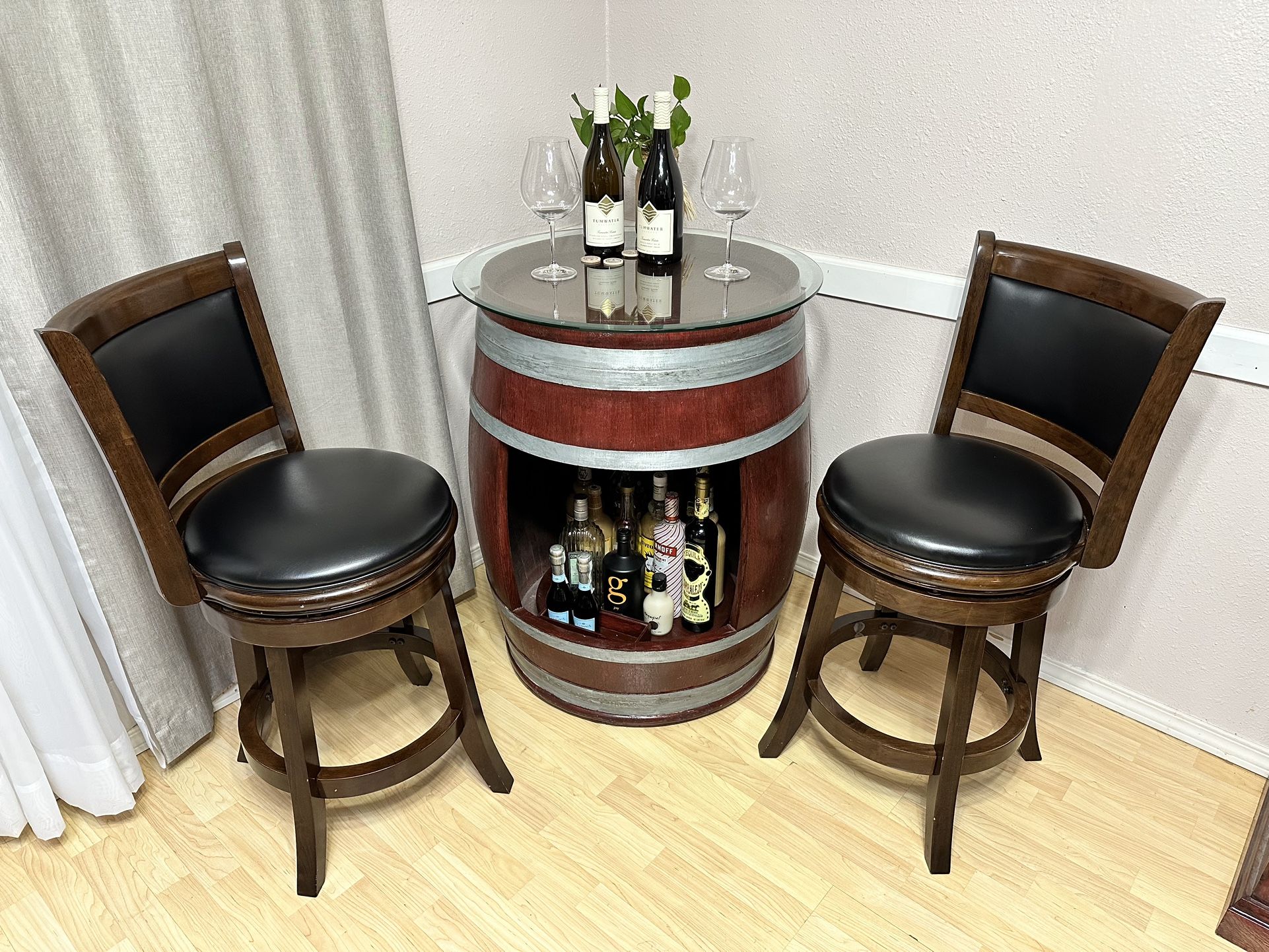 Wine Barrel Bar Table Set