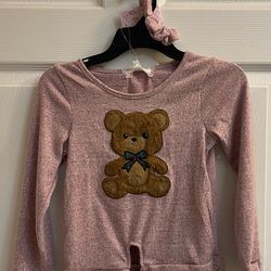 Brand new Girls mauve Bear design long sleeve top with scrunchie size 6X