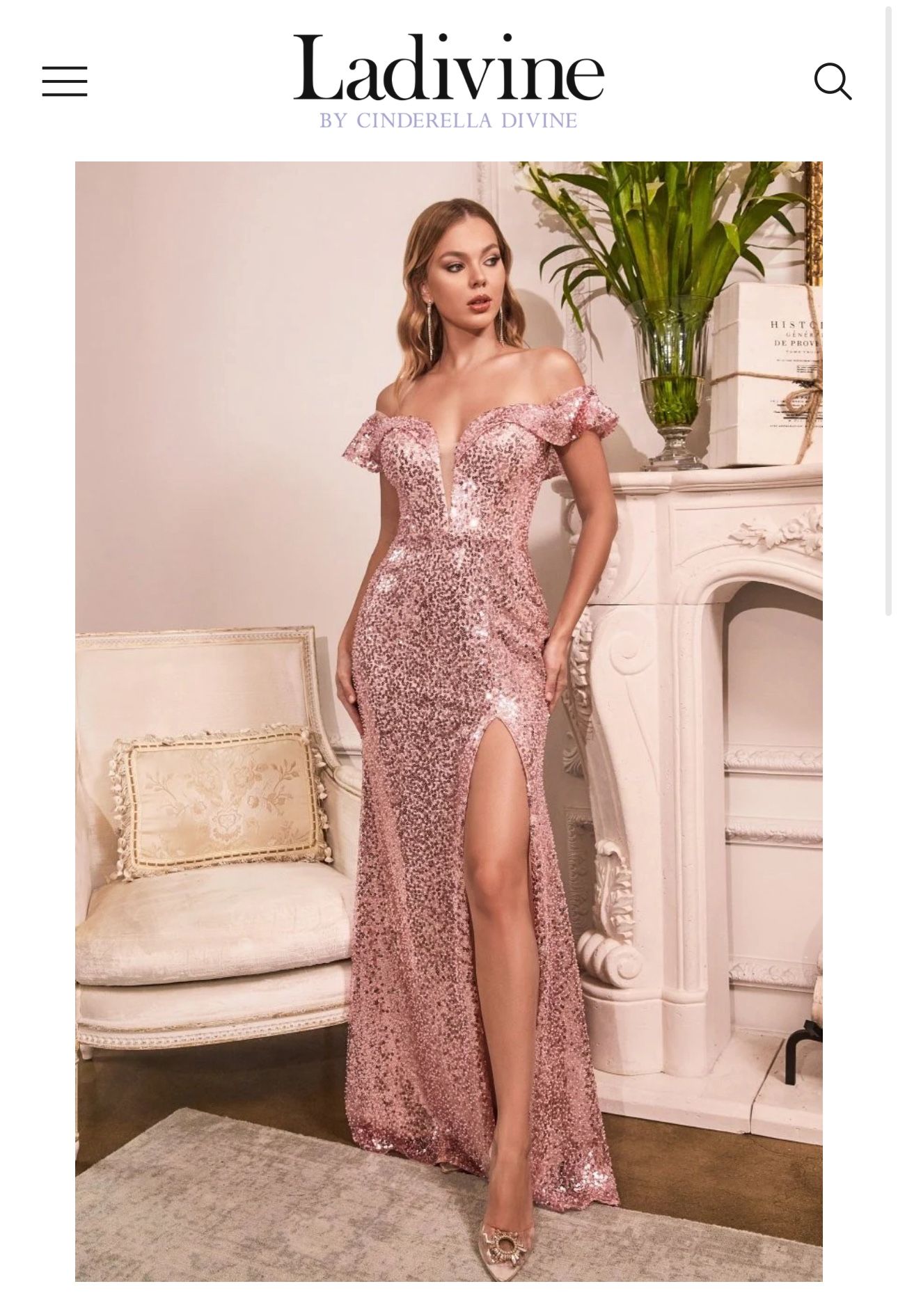 Ladivine - Sequin Off Shoulder Prom Gown (blush Pink dress)