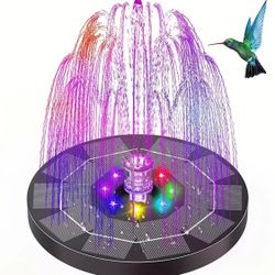 Solar Fountain for Bird Bath, 1 Piece Solar Fountain with Light, Pool Fountain with 7 Nozzles, Solar Powered Water Fountain Pump for Garden, Ponds, Po