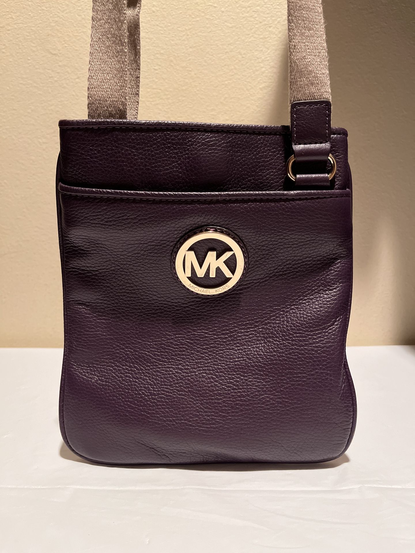 Michael Kors Fulton Pebble Leather Crossbody Bag Dark Purple