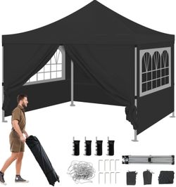 Tent, Pop Up Canopy Tent with 4 Sidewalls Black 10x10 Canopy Tent, Heavy Duty and Bag Outdoor Large Party Tent, NEW