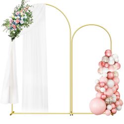 Wedding Arch Backdrop Stand Set of 2 (7.3FT/6FT), Gold Metal Arch Backdrop Stand,Balloon Arch Stand for Wedding Ceremony Baby Shower Outdoor Indoor Bi