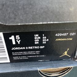 Jordan 3 Black Clement Size 1.5y