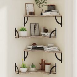 New Wood Floating Corner Shelves, Wall Shelves for Bedroom, 4 Sets of Wall Mounted Shelf