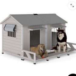 Large Wooden Outdoor Dog House for 2 Dogs with Openable Roof & Balcony-PET58