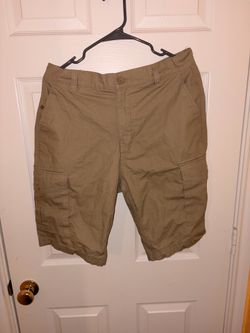 Lifted Research Group Men's Beige Cotton Canvas Cargo Shorts Zip Pockets