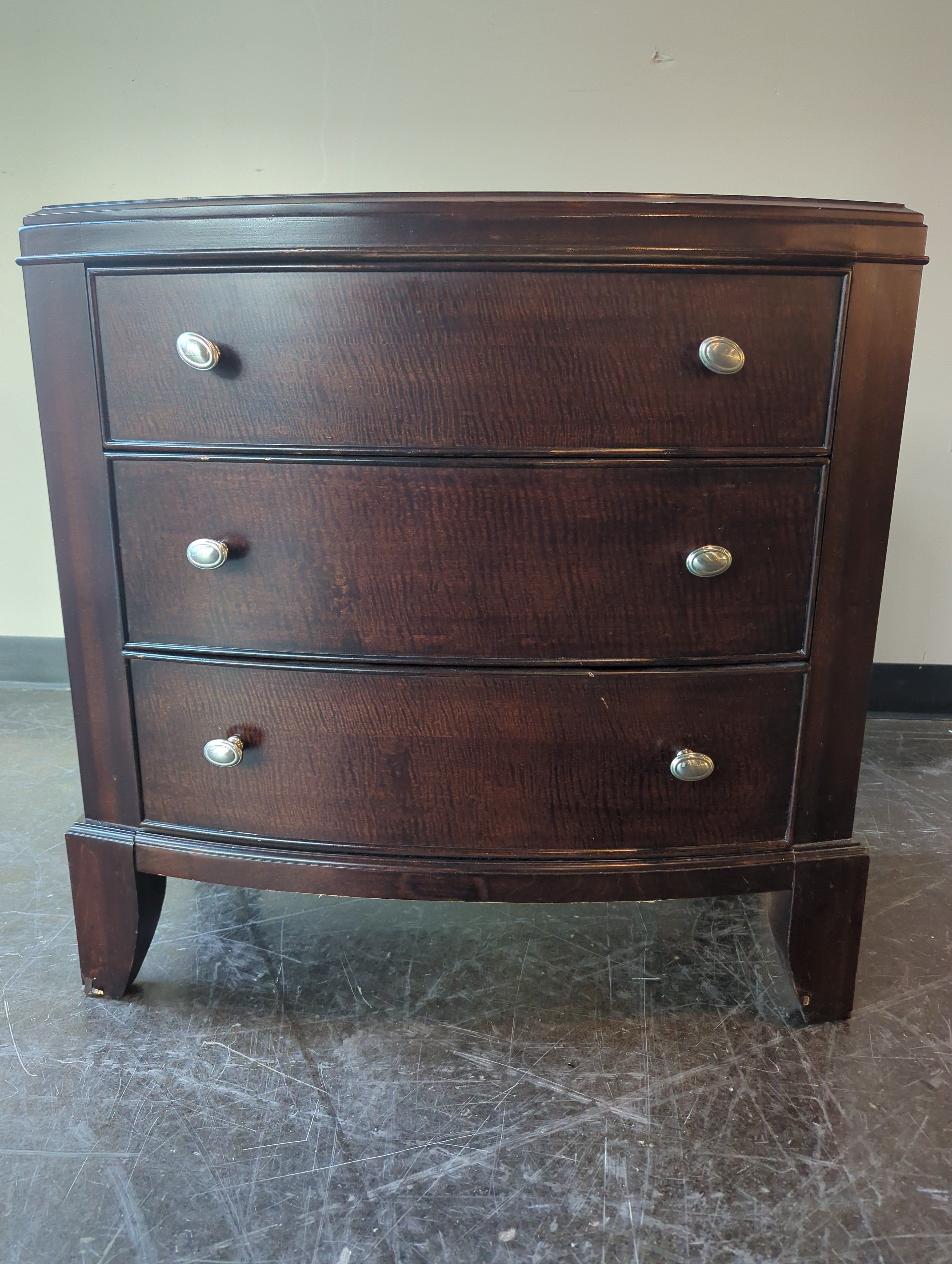 Dark Wood Nightstand with Three Drawers