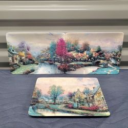 3 Vintage Thomas Kinkade Bradford Exchange Lamplight Village Decorative Plate Set