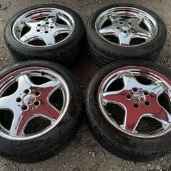 MERCEDES 17” AMG CHROME STAGGERED WHEELS  CLK 320-430 SLK 320 SL500