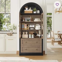Arched 2 - Door Accent Cabinet With 2 Drawers,walnut and black