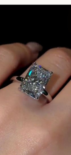 4CT Silver Radiant Cut Moissanite Diamond Ring Solitaire Engagement