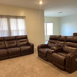Dual Power Leather Reclining Sofa and Loveseat w/ Power Lumbar 