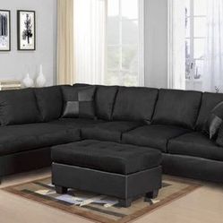 Modern Microfiber Sectional Sofa Set In Black Color 