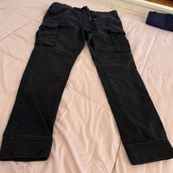 H&M Skinny Fit men’s black pull on drawstring cargo pants, size L