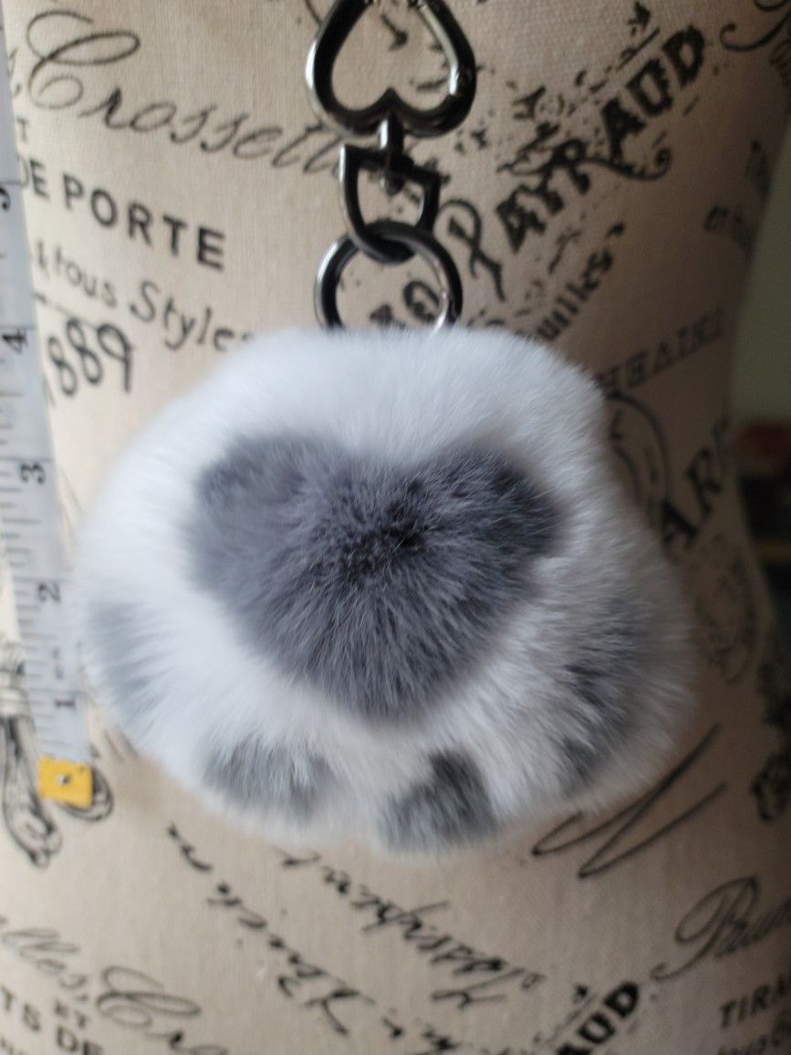 6 1/2" Long Real Fur 4" Paw Pom Pom Keychain + 2 Fur Freebies