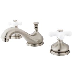 Kingston Heirloom KS1168PX - Heritage Two-Handle 3-Hole Deck Mount Widespread Bathroom Faucet with Brass Pop-Up, Brushed Nickel