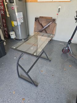 Glass Top Desk with Metal Frame