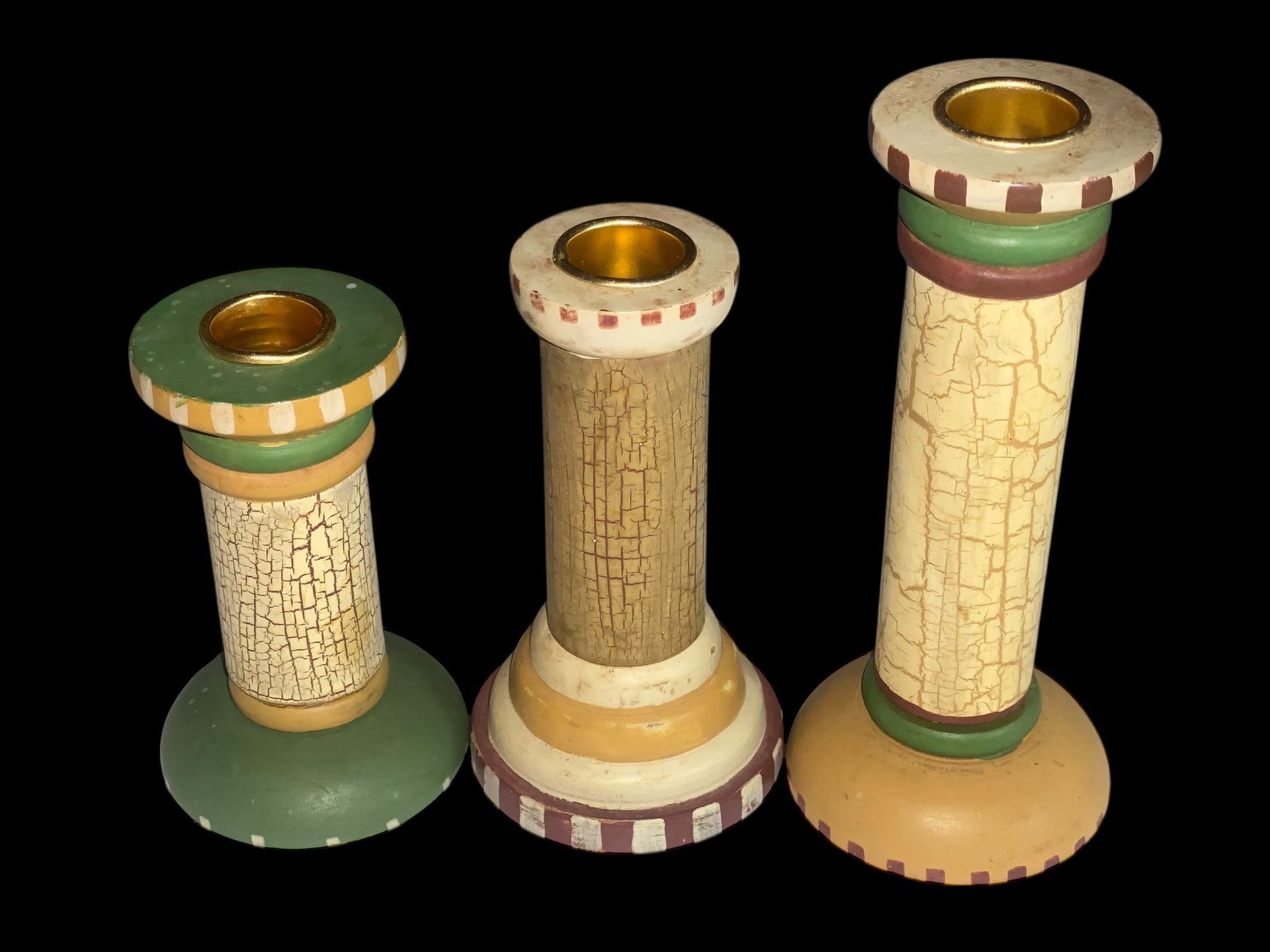 Rustic Multicolor Set of 3 Winter Festival Candlestick Holders