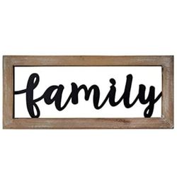 10 o'clock Family - 12" X 5.1" Wooden Signs Wall Decor Metal and Wood Framed Sign Modern Farmhouse Wall Hanging Art Family Sign Home Decor