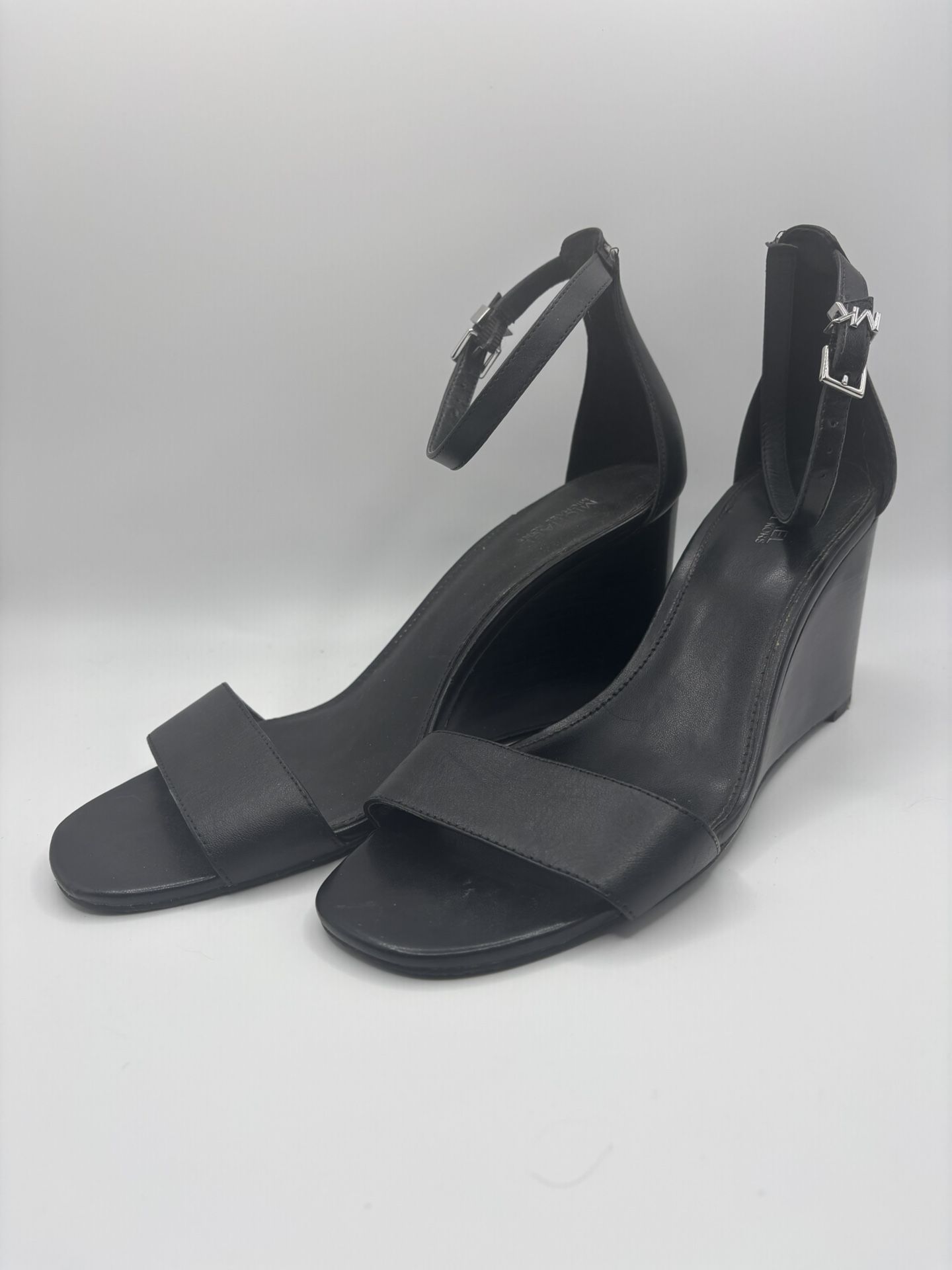 Michael Kors Black Wedge Leather Sandals
