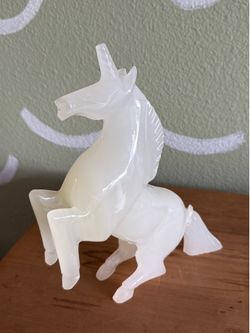 Vintage White Marble Carved Unicorn Statue, 11” Tall